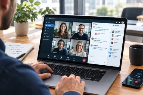 Video call / team collaboration on laptop